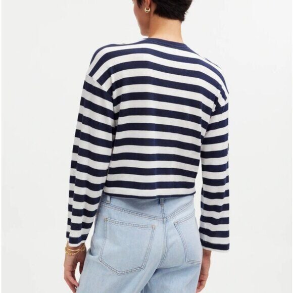 Madewell Drop Shoulder Pullover Crop Tee Stripe NWT Small - Picture 2 of 5